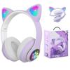 Megadream Kids' WirelessWired Headphones with Microphone, Cat Ear LED Lights, Dual RGB Light Design, Bluetooth 5.0, 1m Wire Length, TF Card Slots,