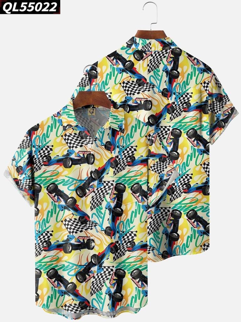 European And American Men'S Short-Sleeved Shirt 3D Printing Casual Simple Lapel Shirt