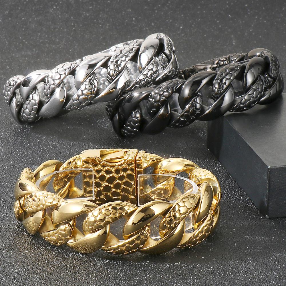 25 мм толстый браслет из кубинских звеньев в виде змеи для мужчин, прочный браслет из нержавеющей стали в стиле хип-хоп, мужские 9,06-дюймовые байкерские панк-ювелирные изделия, подарки