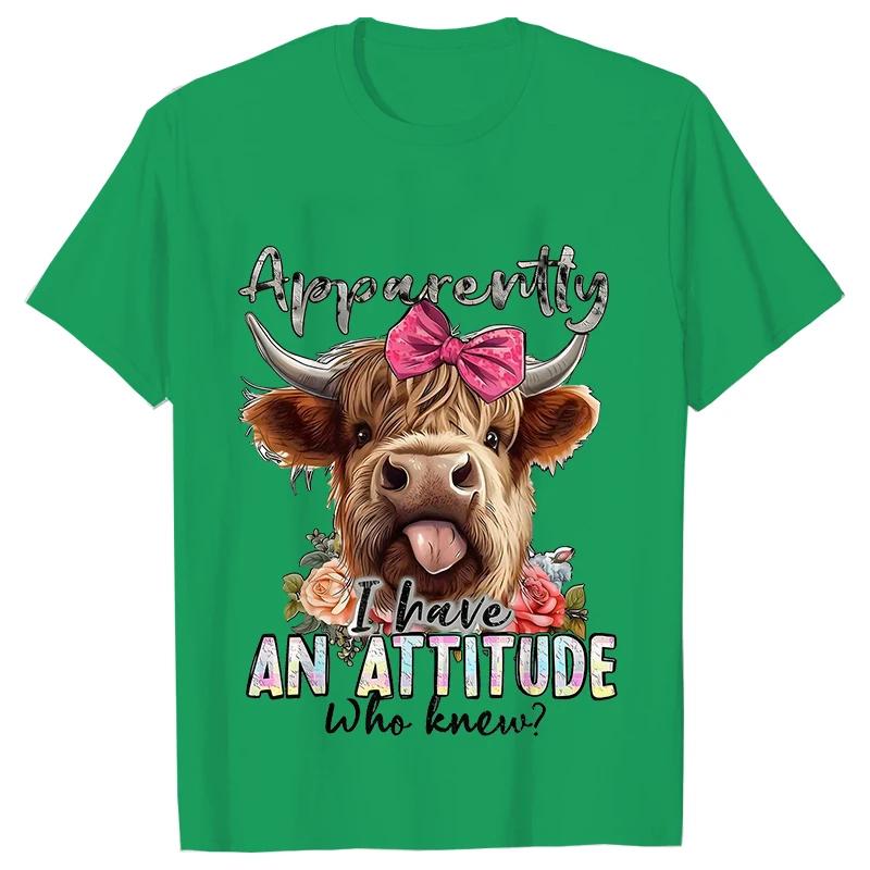 Highland Cow Print TShirts for Women Attitude Design Female Tshirts Short Sleeve Oneck T Shirt Funny Cartoon Clothes Women