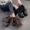 Женские ботинки из натуральной кожи, на шнуровке, с толстой подошвой, удобные повседневные байкерские ботинки