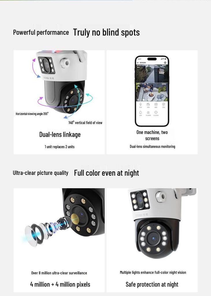 4G Waterproof Outdoor Camera with Ultra Clear Binocular Dual Lens and Night Vision for Home Monitoring.