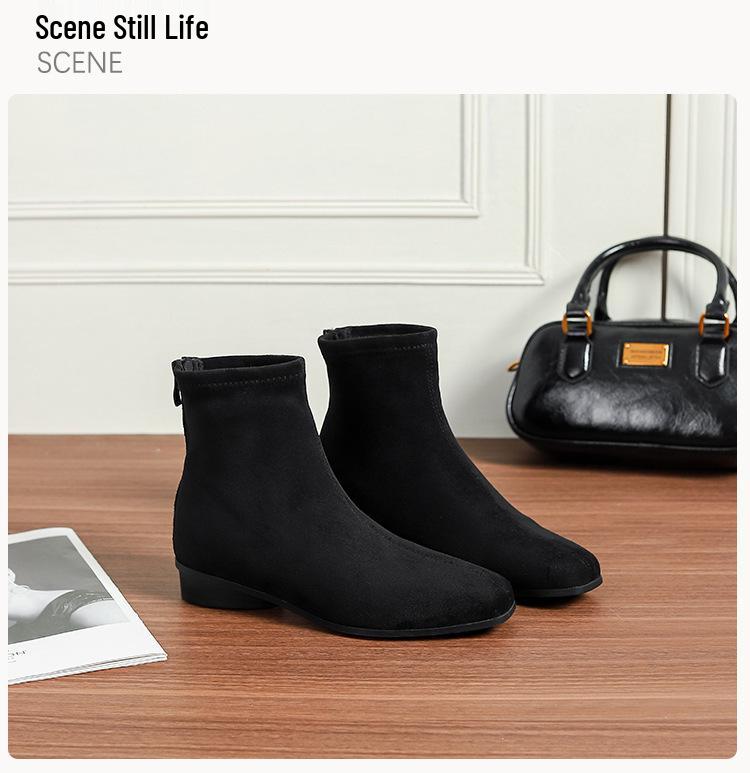 Виноградные мамины корейские ретро замшевые ботильоны Мартин с квадратным носком и массивным каблуком для женщин - увеличивающие рост, универсальные осенне-зимние короткие ботинки