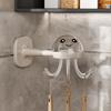 Пластиковая настенная полка-органайзер с прочным клейким креплением, грузоподъемная, в форме мультяшного осьминога, дизайн с шестью крючками, полка для хранения в ванной
