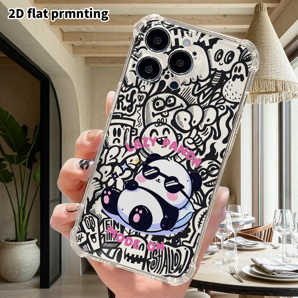 Phone Case: 2D flat suitable for iPhone 18 17 16 15 14 13 Pro, transparent four corner protective case, lazy mode, Christmas and Halloween gift