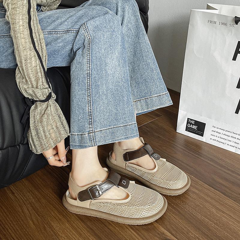 Модные женские сетчатые туфли на плоской подошве, сандалии, повседневные пляжные летние тенденции 2024 года, новые удобные тапочки с открытой пяткой в стиле бохо, Zapatos Mujer