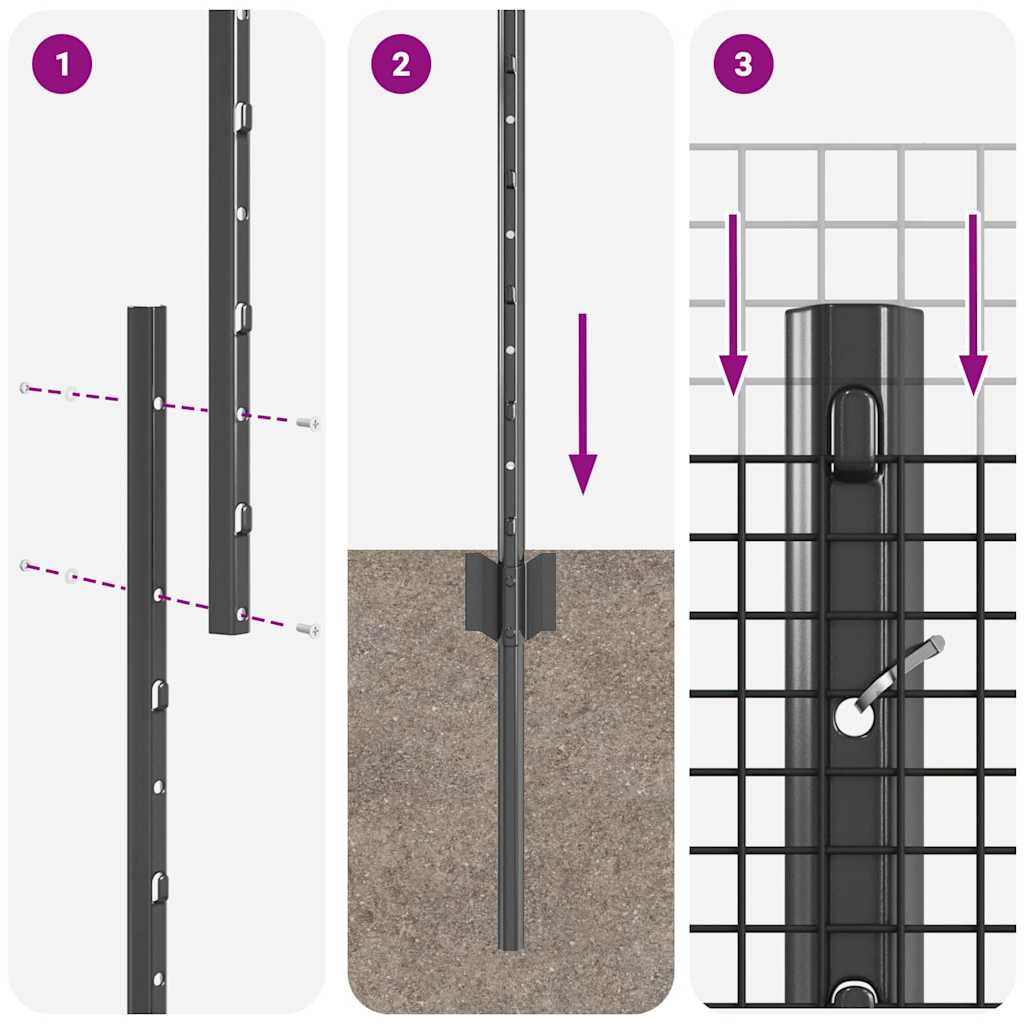 Welded Wire Fence with Posts 10 x 1 m (W x H)