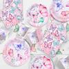 Butterfly Birthday Party Supplies, Butterfly Plates and Napkins Party Supplies-Butterfly Party Plates Cups Tablecloth&Butterfly Birthday Decors Banner