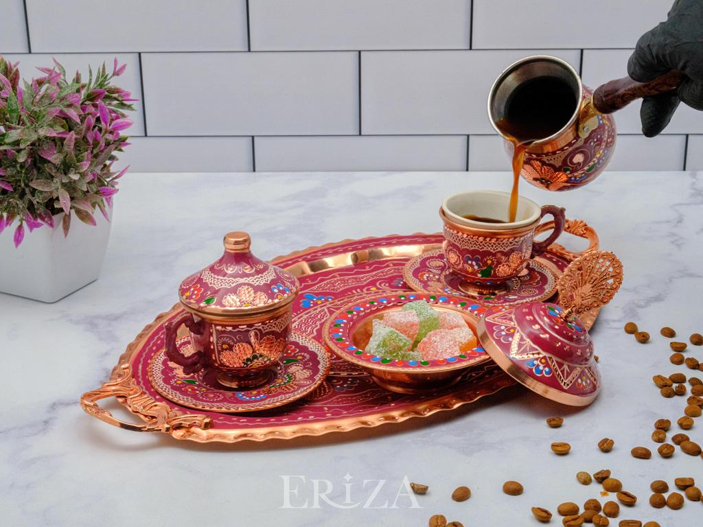 Турецкий медный кофейный сервиз с кофейником на 2 или 6 персон
