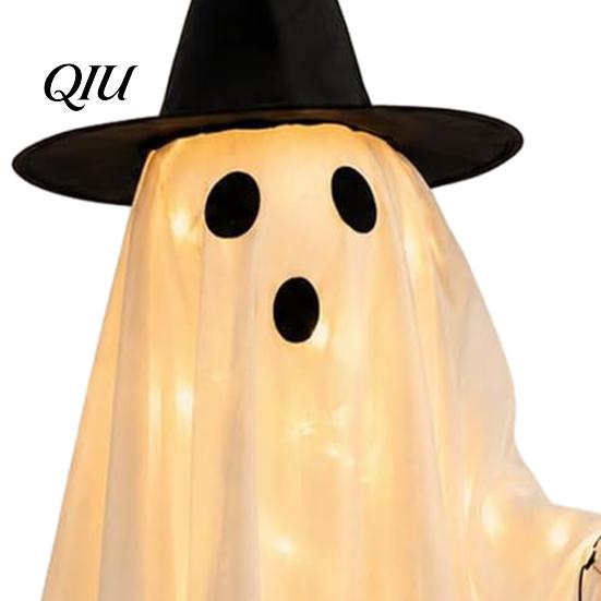 Haunted House Party Supplies Halloween Ghost Walking Dog Decor with LED String Light, Spooky Glowing Battery Powered Lights Puppy for