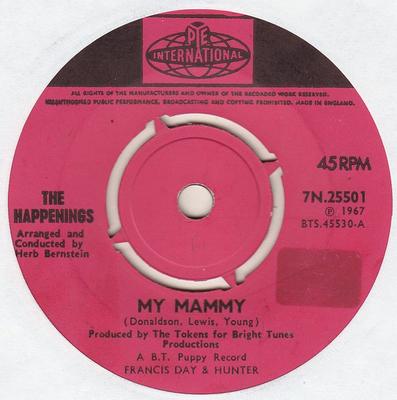 7-дюймовая пластинка HAPPENINGS - My Mammy 7N25501 Pye Internation 1967 UK Rock Б/у