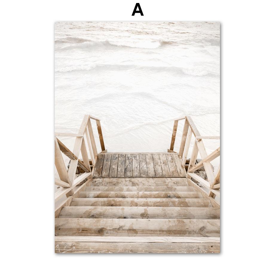 Beige Flower Palm Leaf Beach Lighthouse Wall Art Canvas Painting Nordic Posters And Prints Wall Pictures For Living Room Decor