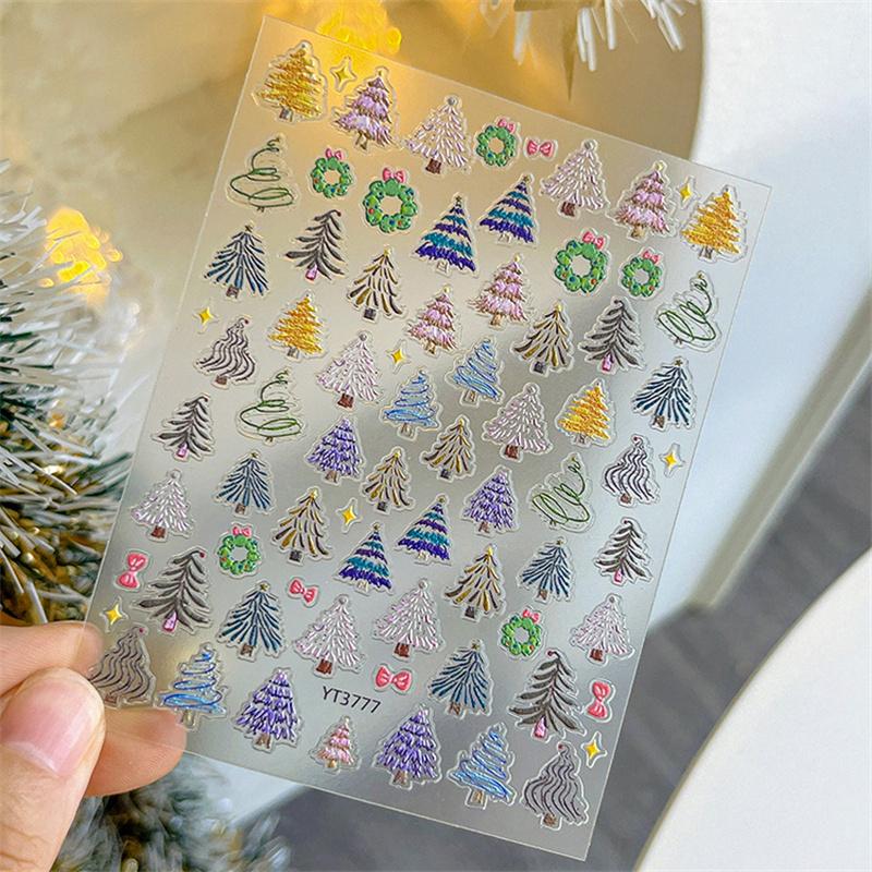 Рождественские наклейки для ногтей Узоры Рождественские наклейки для нейл-арта Красочные наклейки для ногтей в виде рождественской елки Вечеринка Маникюрный салон своими руками