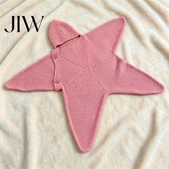 Breathable Nursery Bedding Starfish Baby Sleeping Bag, Knitted Swaddle Sleep Sack with Hood, Soft Knit Cocoon Cozy Star Shaped Infant Wearable
