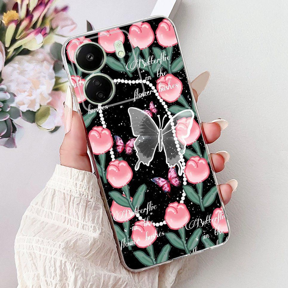 For Xiaomi Redmi 13C 5G 4G  Back Bumper Redmi 13 4G Colorful Butterfly Flower Painting Phone Case Transparent Soft TPU Silicone