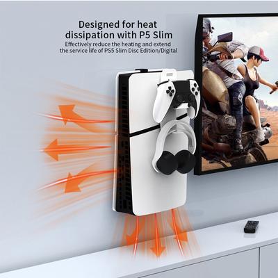 Для PS5 Slim держатель настенный консольный стенд с 2 крюками для гарнитуры контроллера настенный кронштейн для хранения PlayStation 5 Slim
