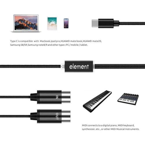 MIDI To USB C Type C Cable, USB MIDI Converter with Indicator Light for Electronic Organ Computer
