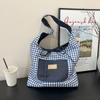 Cloth Denim Shoulder Bag Japanese Style Canvas Tote Bag Double Sided Plaid Denim Vest Bag  Travel