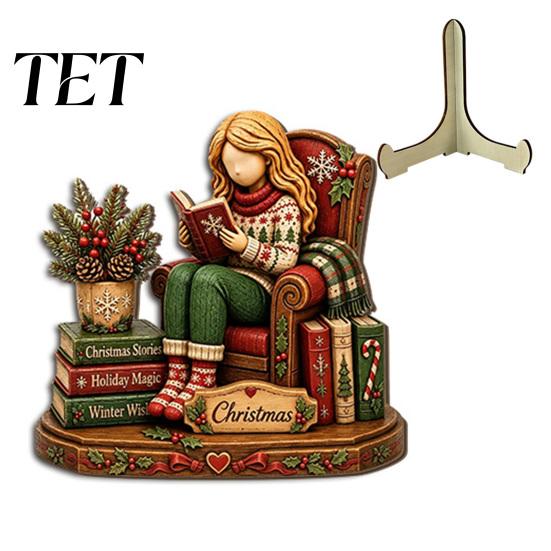 Festival Atmosphere Decor Christmas Wooden Table Sign, 2D Flat Santa Claus/Snowman Reading Desktop Ornament Xmas Home with Stand, Holiday Tabletop