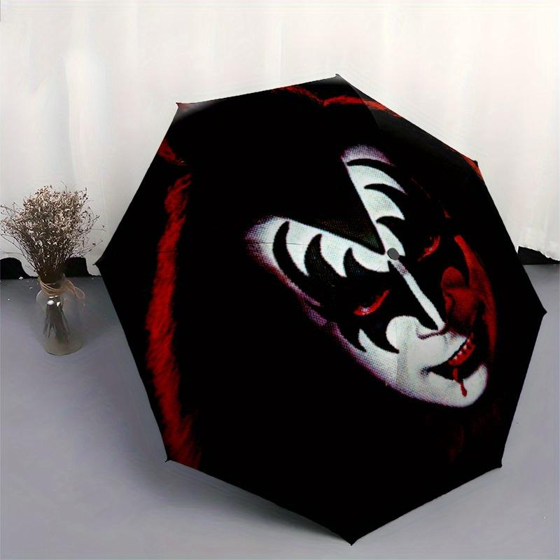 KISS Gene Simmons Button Pin - Officially LicensedMerchandiseUmbrella, Portable 3-Fold Compact Umbrella for Men & Women Gift