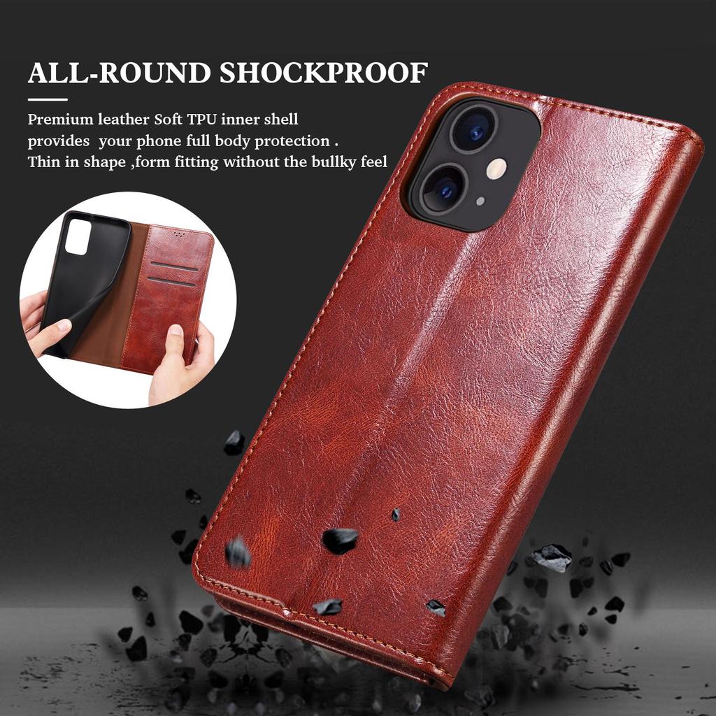 Luxury Retro Slim Leather Phone Wallet Case Stand For iPhone Xiaomi Redmi Huawei Samsung Google OnePlus Magnetic Card Flip Book Cover Bag