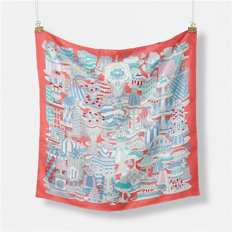 Luxury Print Silk Square Scarf Women Spring Neck Tie Shawl Wraps Female 53cm Hair Hand Wrist Headkercheif Hijab Bandana