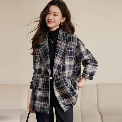 Пальто зимнее новое свободное клетчатое модное универсальное пальто с воротником для женщин