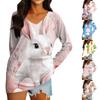 Женская футболка с длинным рукавом и V-образным вырезом с пасхальным принтом Повседневный комфортный топ