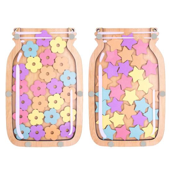 Wooden Reward Jar with 25 Colorful Stars Flowers Kids Students Potty Training Positive Behavior Chart System Home Classroom Management Tool