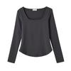Square Neck T-shirt for Women Long-sleeved Autumn Clothes New Irregular Curved Slim Fit Slim Base Shirt