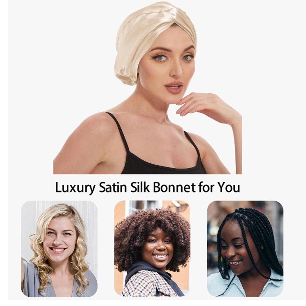 Регулируемая шелковистая атласная шапочка для волос с двумя слоями, модная шелковая повязка для волос для сна