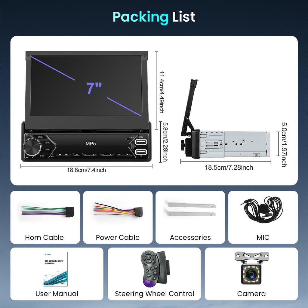 1DIN автомобильная аудиосистема с сенсорным экраном, автомобильное стерео радио CarPlay Android Auto Android Hodozzy SWC Mirror Link FM-радио EQ 7-дюймовая раскладная автомобильная стереосистема с цветным дисплеем