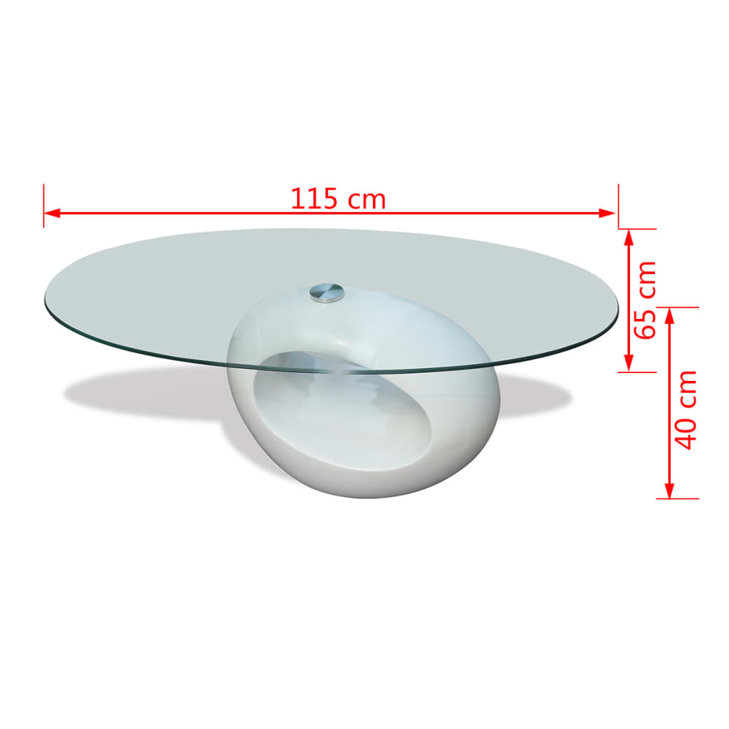 Oval Glass Coffee Table High Gloss White