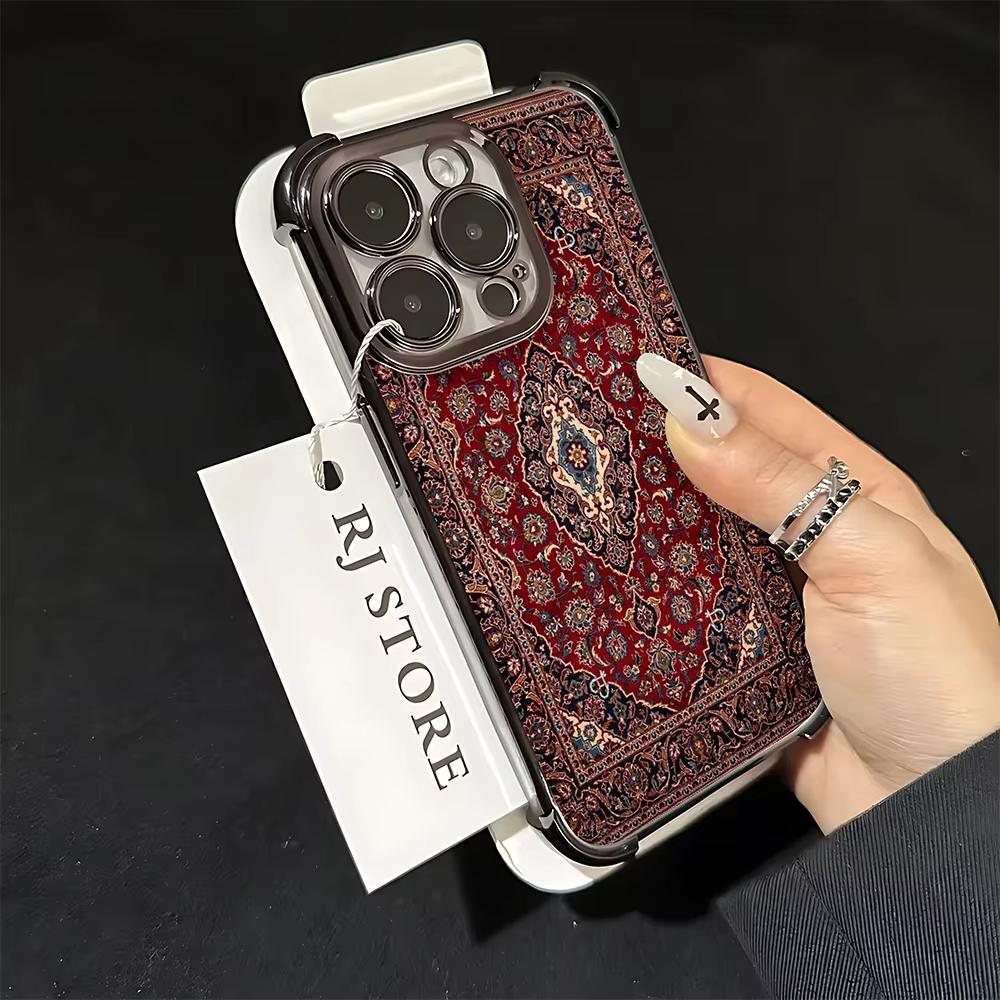 Персидский ковер Цветочный узор Покрытие Чехол для телефона Для iPhone 17 Air 16e 15 14 13 12 11 Pro Max Plus Mini SE Защита от падения Подушка безопасности