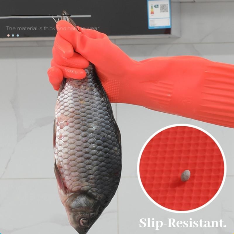 Красные перчатки для мытья посуды, чистки, водонепроницаемые резиновые перчатки, латексные длинные перчатки, кухонный инструмент