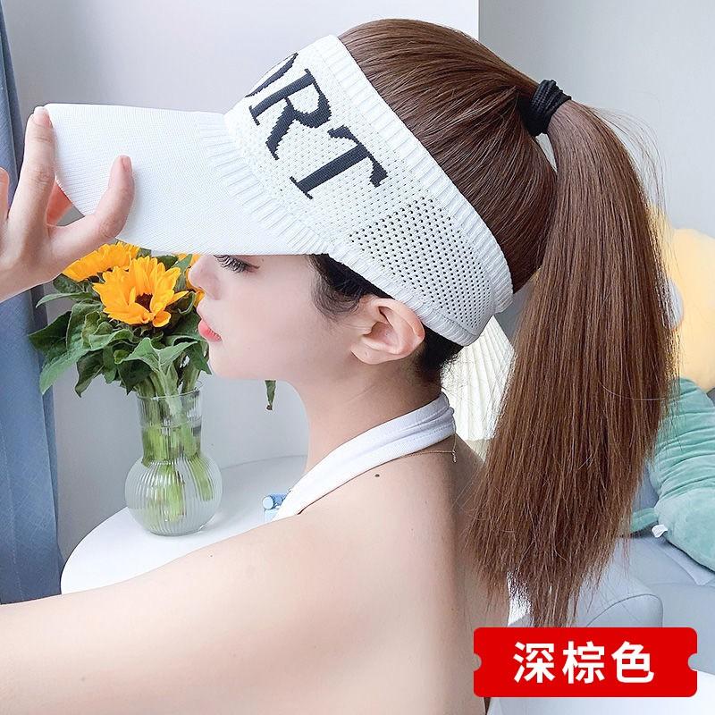 Womens Sport Sun Visor Hat With Long Curly Wig All-in-one Fashion Hairpiece Outdoor Protection