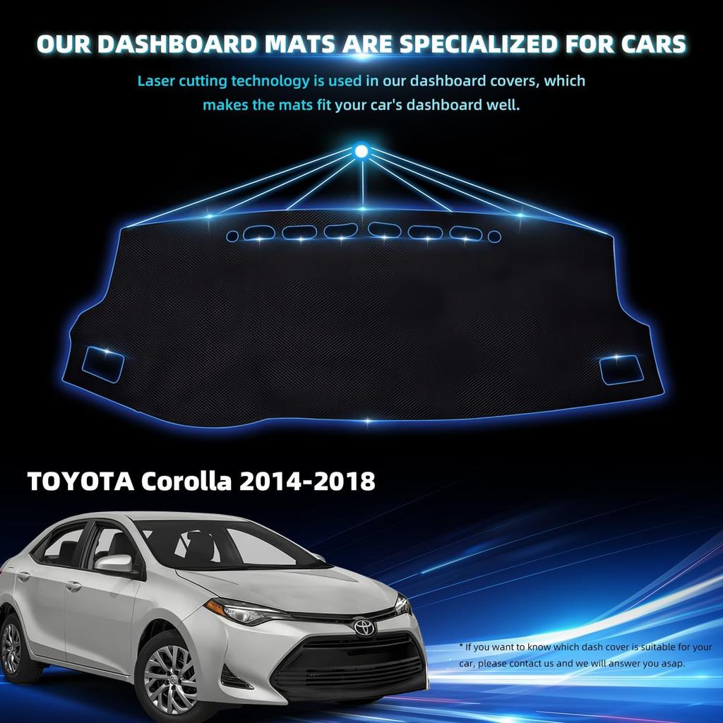 Dashboard Flannel Dash Cover Mat For Toyota Corolla 2014 2015 2016 2017 2018 Flannel Fit Toyota Corolla Accessories Dash Cover Black Trim (Corolla
