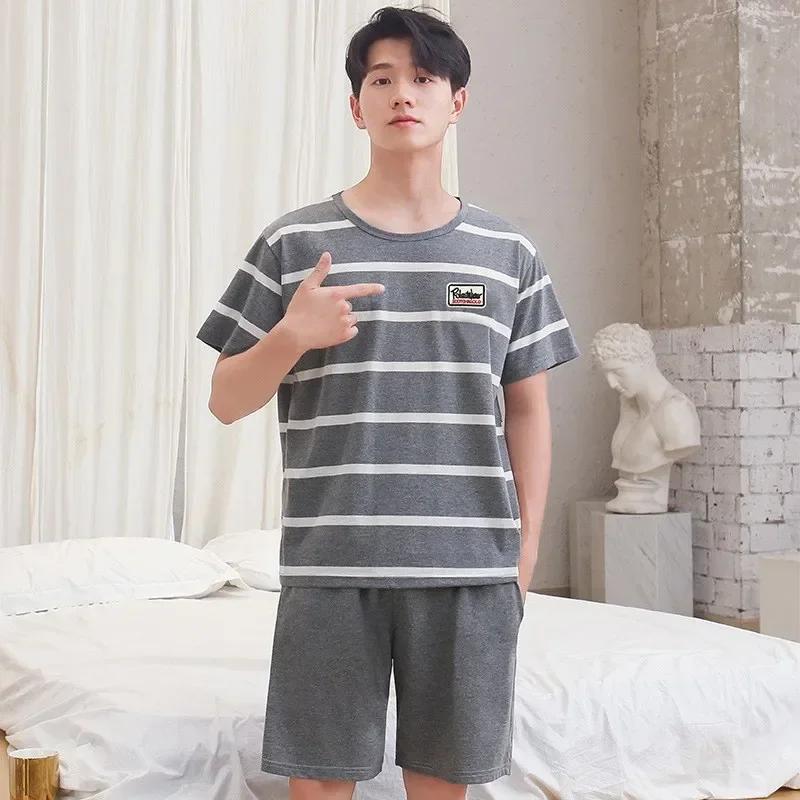 Summer Men Pajamas Summer Short-Sleeved Shorts Nightwear Homewear Cool Feeling Sports Leisure Thin Section Loose Suit Sleepwear