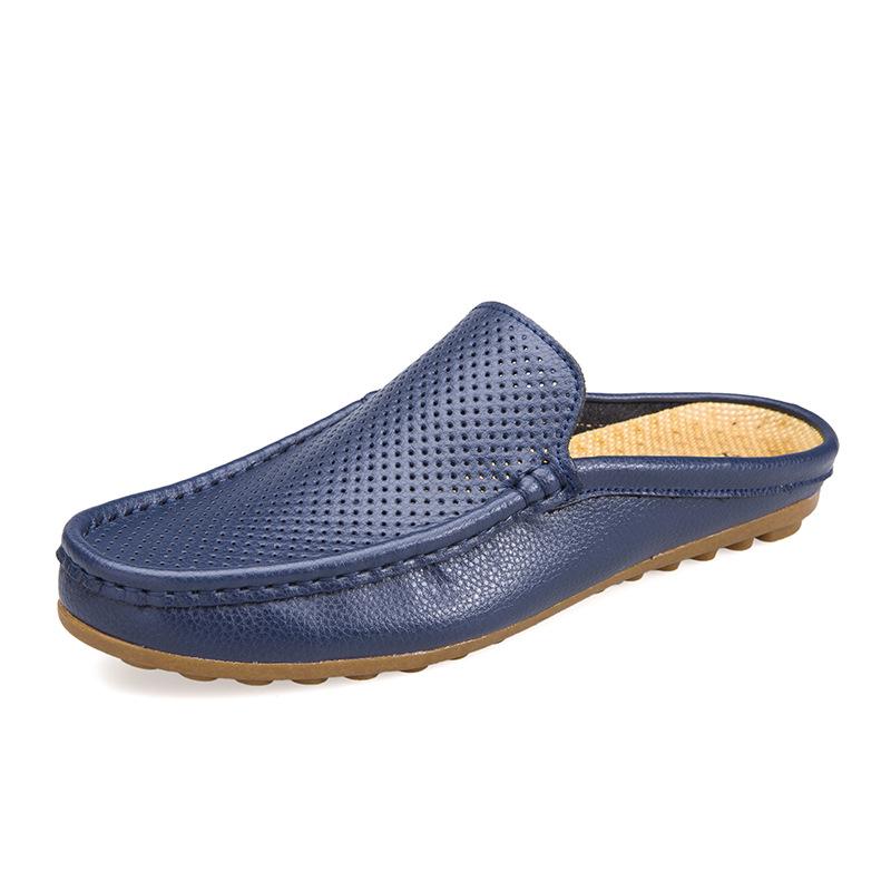 Men's Sandals Wear Half Slippers, Leather Herringbone Summer Breathable Fashion Trendy Shoes Bag Head Casual Shoes Shoes