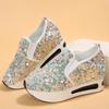 Весенние и летние женские блестящие пайетки модные универсальные повседневные туфли на плоской подошве с увеличением внутреннего роста
