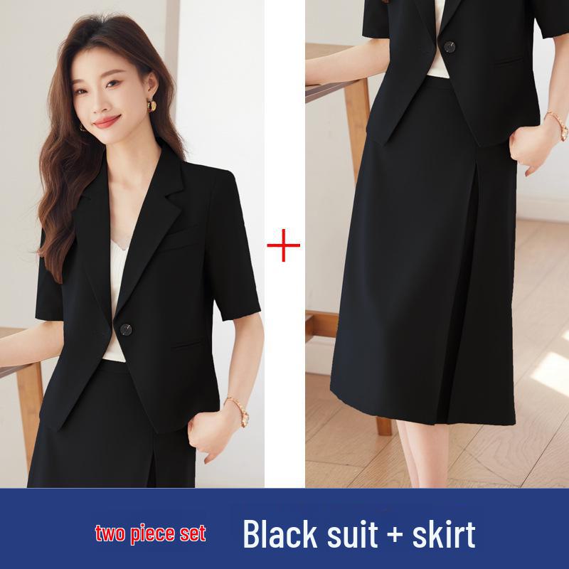 Женский черный приталенный летний блейзер с короткими рукавами