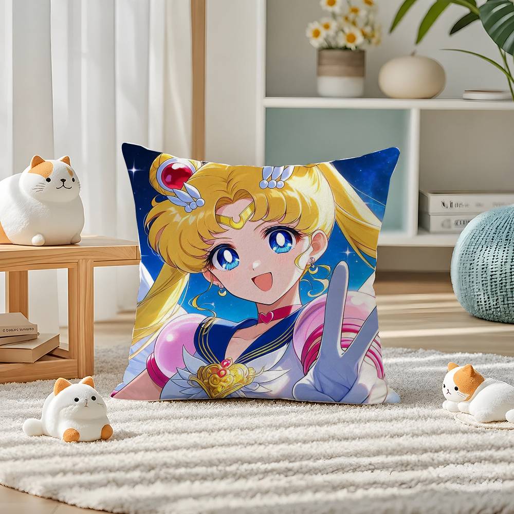 Sailor Moon Sailor Pluto Anime Plush Pillow Cover Soft Short Plush Cushion Cover For Sofa Bedroom Home Decor Gift Decoration