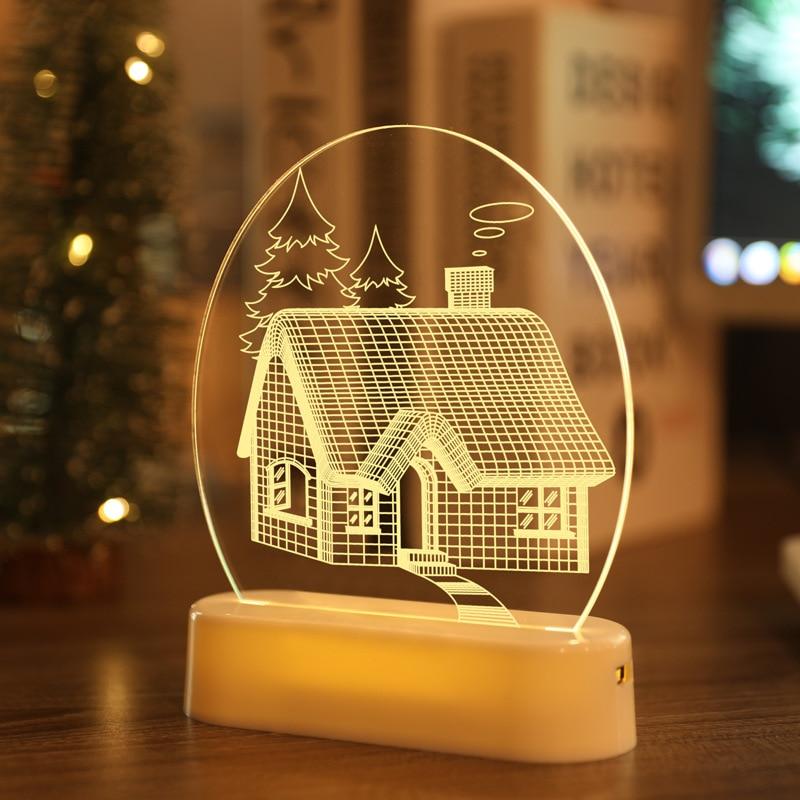 Christmas Decorations for Home Tree Elk Christmas 3D Acrylic USB Night Light Xmas Gift Navidad 2021 New Year Home Decore Garland