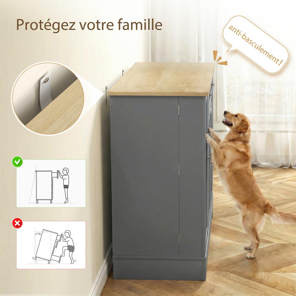 Kitchen buffet, storage unit with 3 doors, drawer, door shelves and adjustable shelf, 105x40x83cm, grey