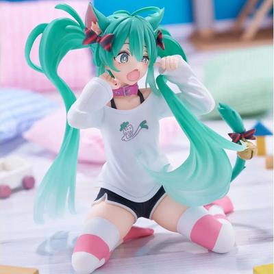 Хацунэ Мику Модель Аниме Девушка Фигурки Кошачьи Ушки Сидячая Поза Короткий Рукав Пижама Фигурки Украшение для Автомобиля Кукла Игрушки для Детей Подарок