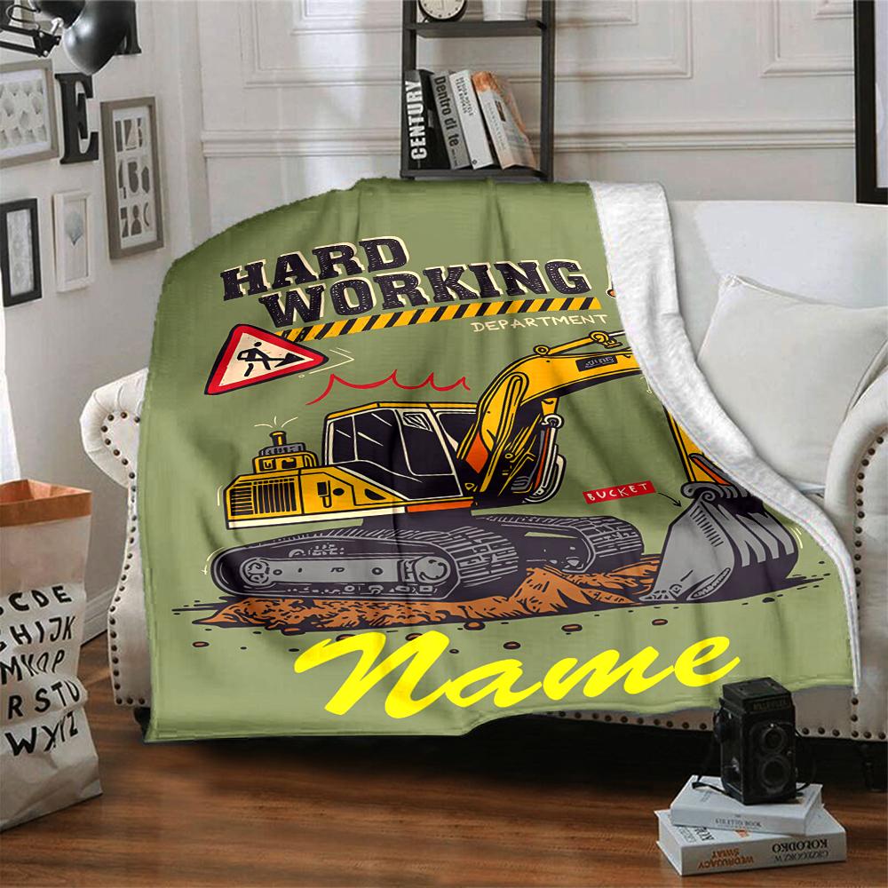 Custom Name excavator Theme Printed Blanket - Perfect for Couch, Bed, Travel & Outdoor Use | Machine Washable, Cozy & Durable.