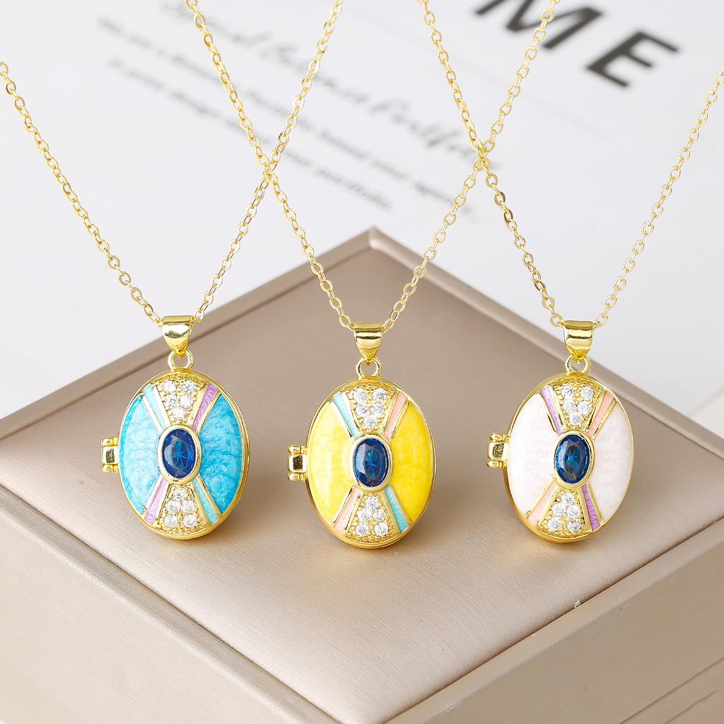 New Design Openable Oval Enamel Art Zircon Pendant Necklace Photo Box Fashion for Women Girls Party Jewelry Friendship Gift