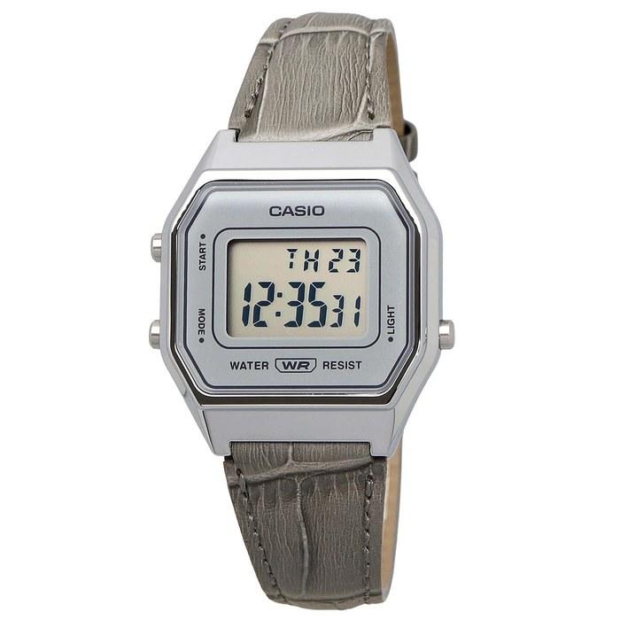 Casio Цифровые часы LA680WEL-8A2 - Серебристый корпус и серый кожаный ремешок