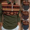 Mens Long Sleeve Lapel Casual Zip Fashion Digital Printed Polo Shirt Top