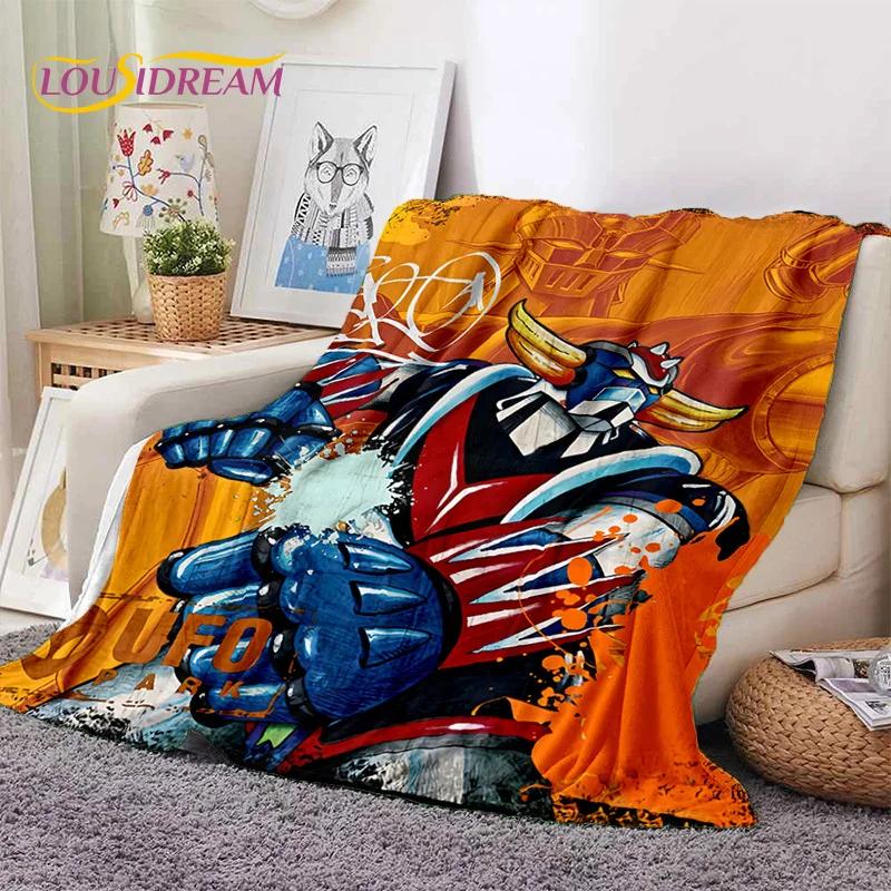 3D Cartoon UFO Robot Grendizer Anime soft Blankets,Keep Warm Flannel Throw Blanket for Picnic Beds Sofa Home Bedroom Gifts Kids